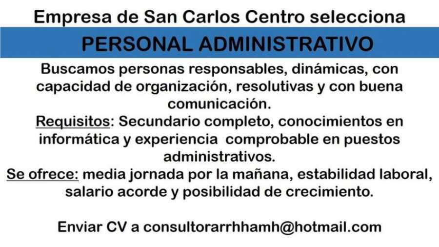 Buscan Personal Administrativo